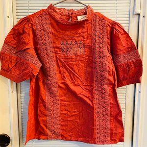 Womens’ puff elbow sleeve eyelet blouse